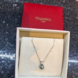 Majorica Pearl and Zirconia Necklace 10mm Grey